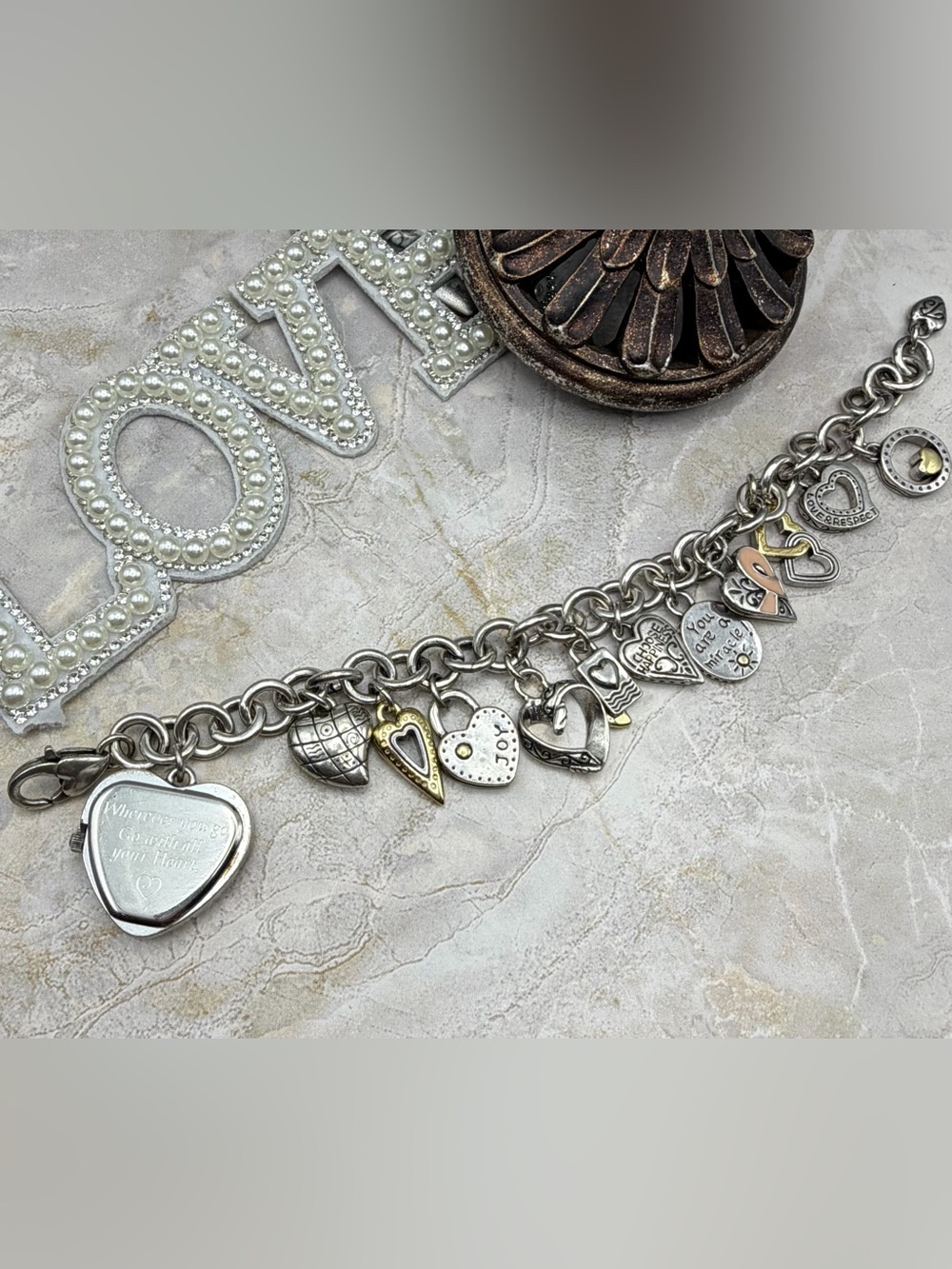 Brighton Live in the Moment Charm Bracelet with Pink Heart Watch Charm - Picture 4 of 7